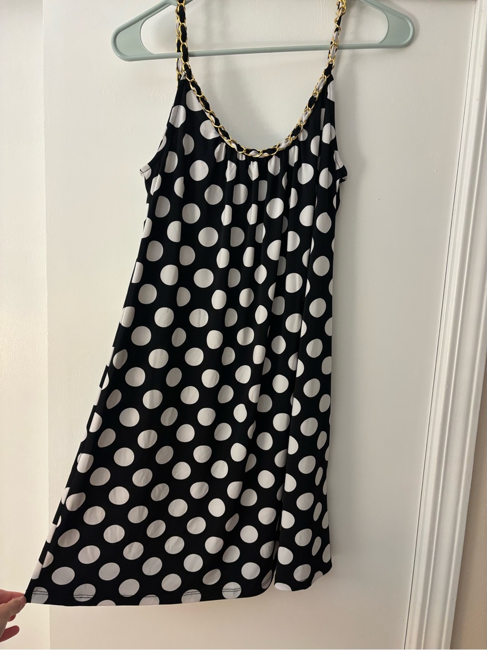 MSK Black & White Polka Dot Slip Dress with Gold Chain Straps